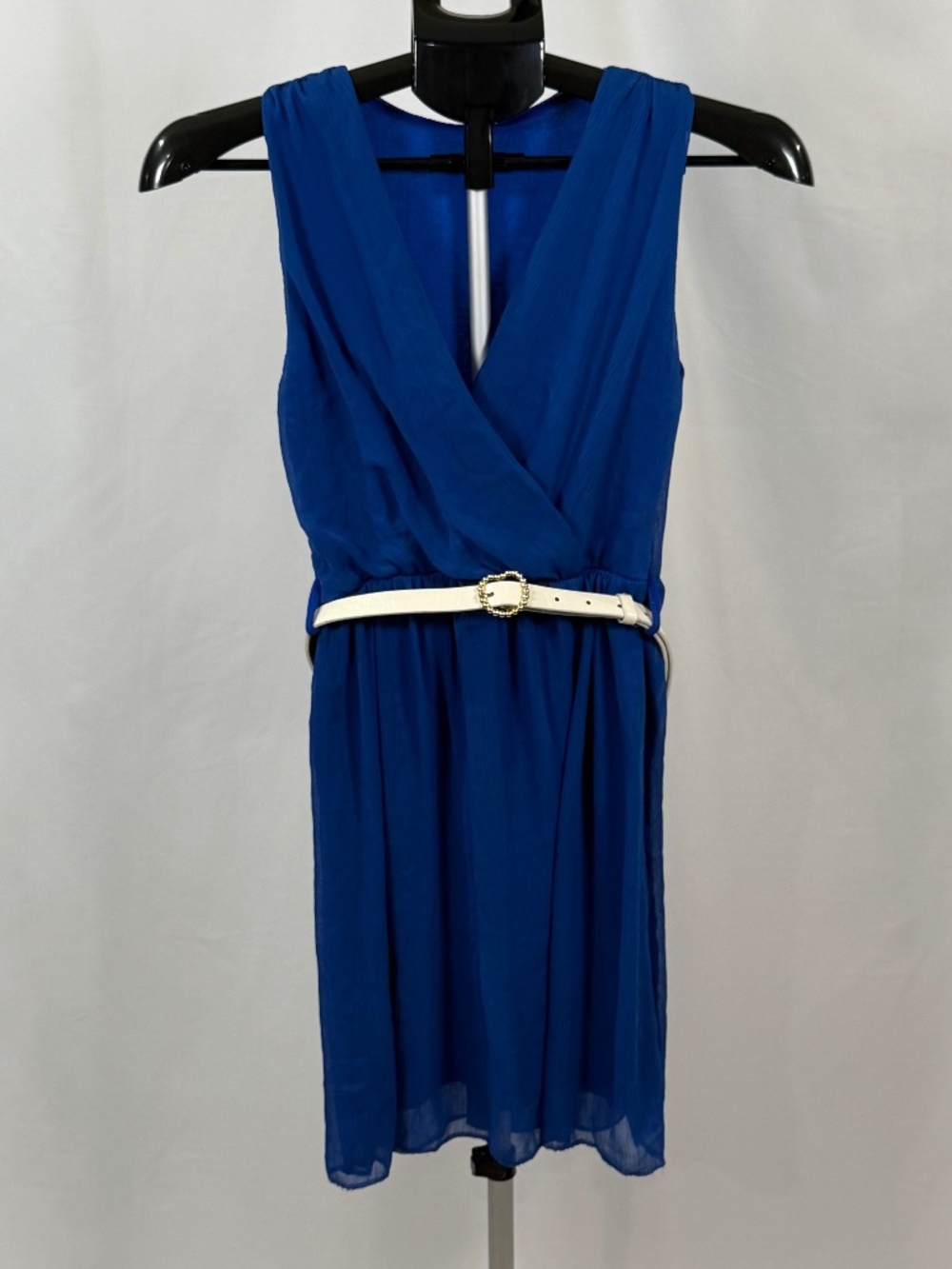 Blue Sleeveless Wrap Dress Womens Size 5 Made In Italy Viscose Belted